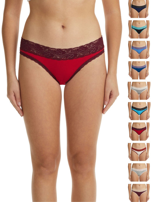 Esteez Cotton Bikini Panties with Lace Waistband for Women - Assorted colors - 10-pack