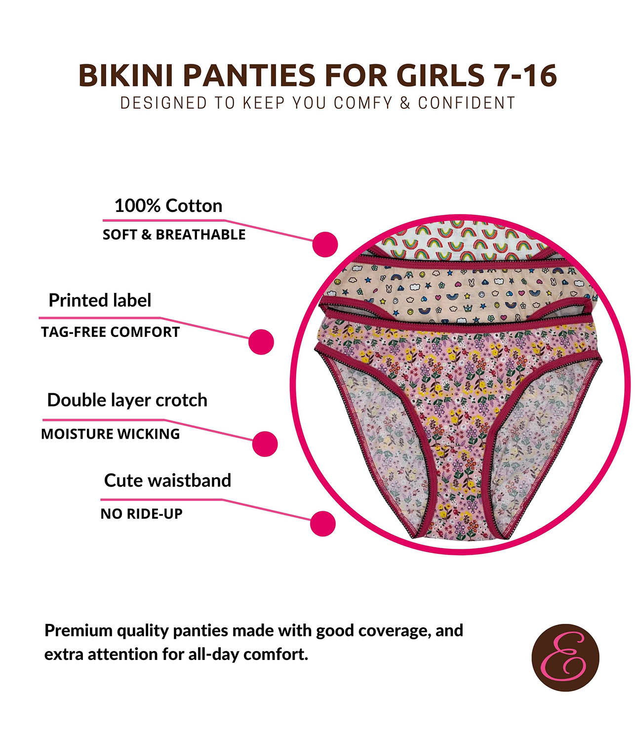 Esteez Cotton Bikini Panties with Lace Waistband for Women