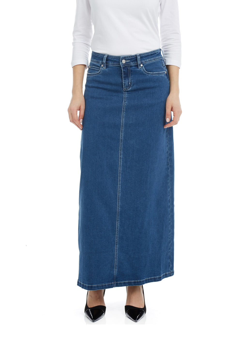 Esteez GEORGIA Denim Skirt - Ankle Long Maxi A-Line Jean Skirt for WOMEN - CLASSIC BLUE