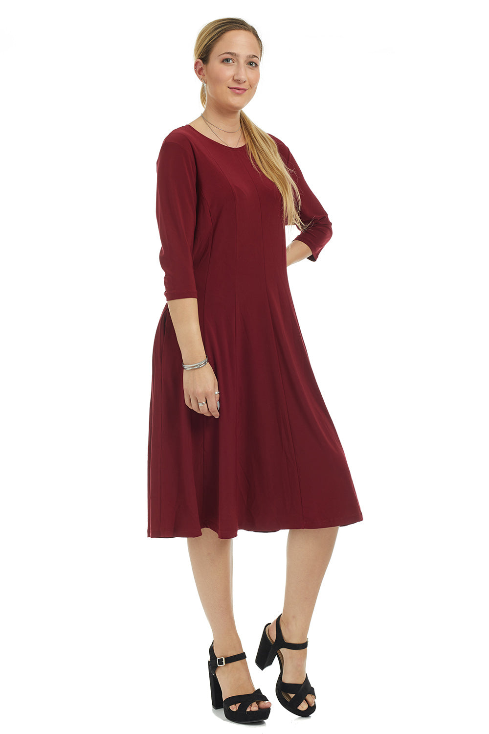 Esteez JUDEE Dress - Womens Classic Fit and Flare Dress with pockets - BURGANDY