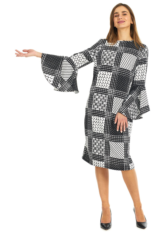 Esteez KATEE Dress for women - Waterfall Bell Sleeves - WHITE BLACK