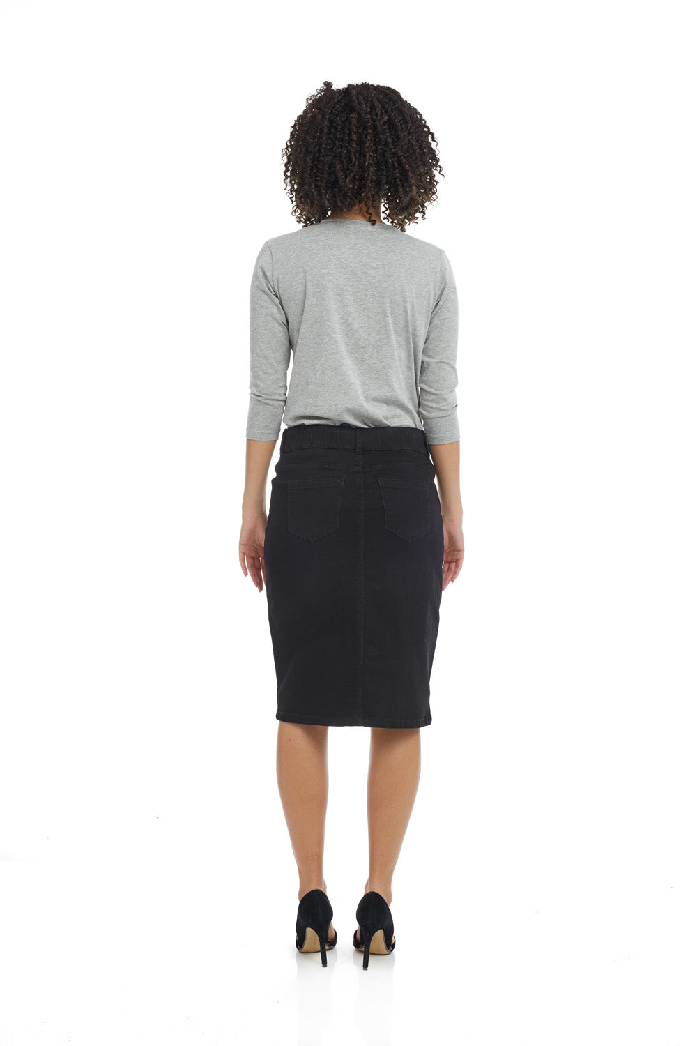 Esteez MANHATTAN Denim Skirt - Straight Knee Length Jean Skirt for WOMEN - BLACK