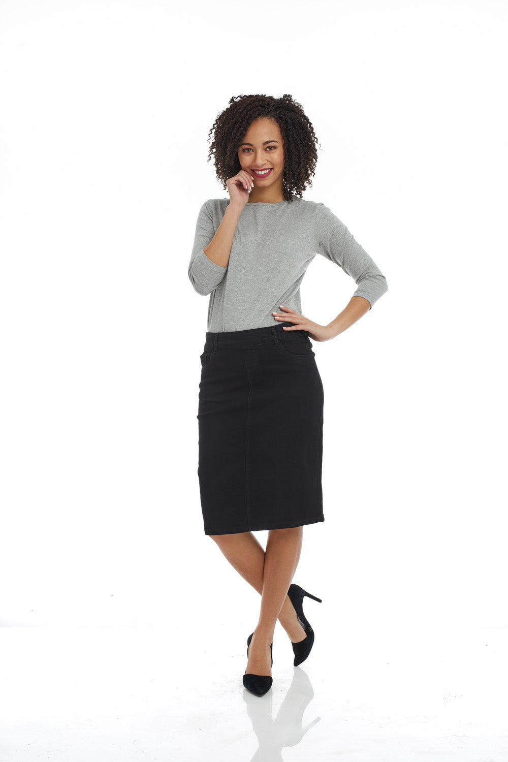 Esteez MANHATTAN Denim Skirt - Straight Knee Length Jean Skirt for WOMEN - BLACK