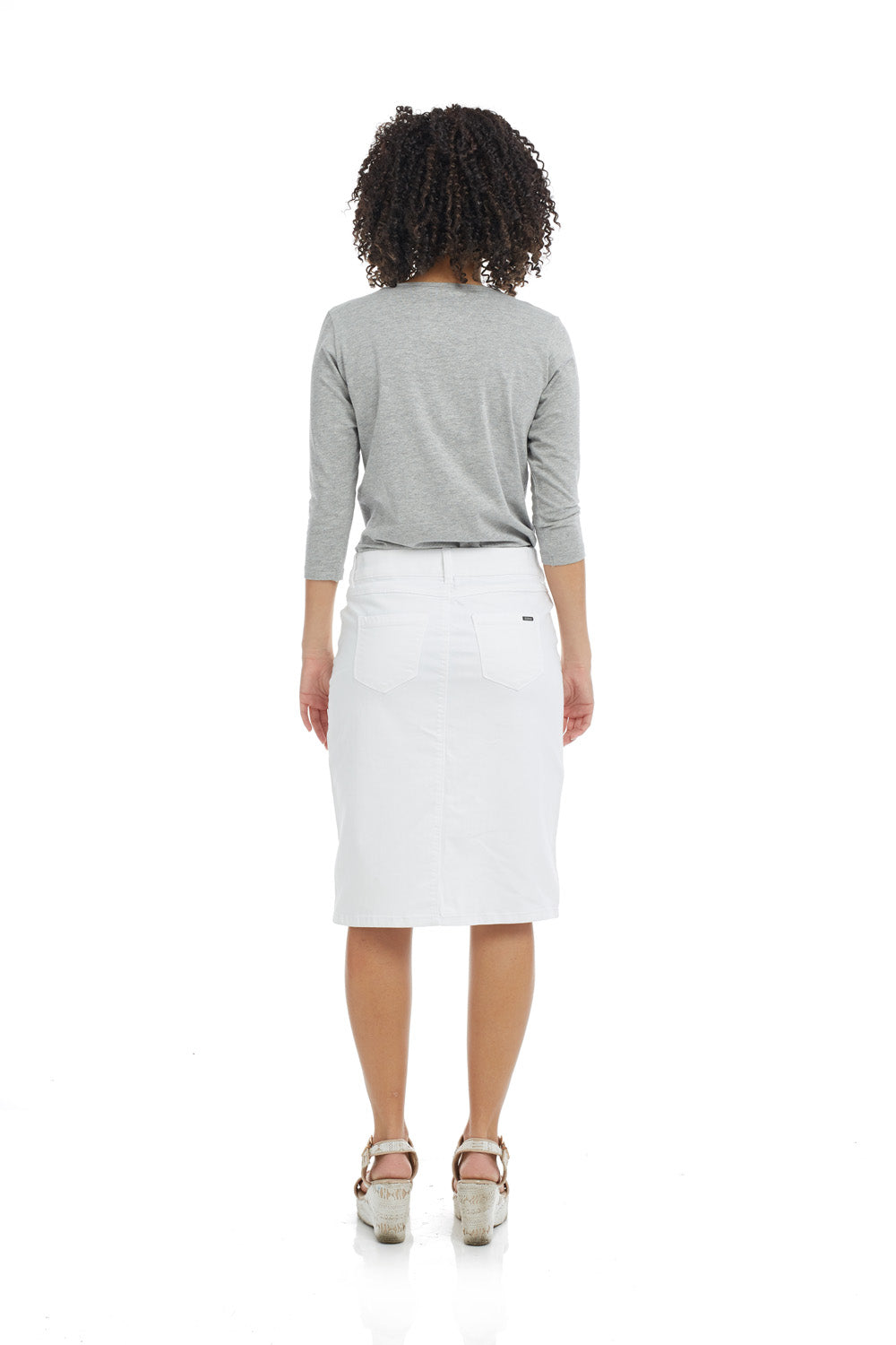 Esteez MANHATTAN Denim Skirt - Straight Knee Length Jean Skirt for WOMEN - WHITE