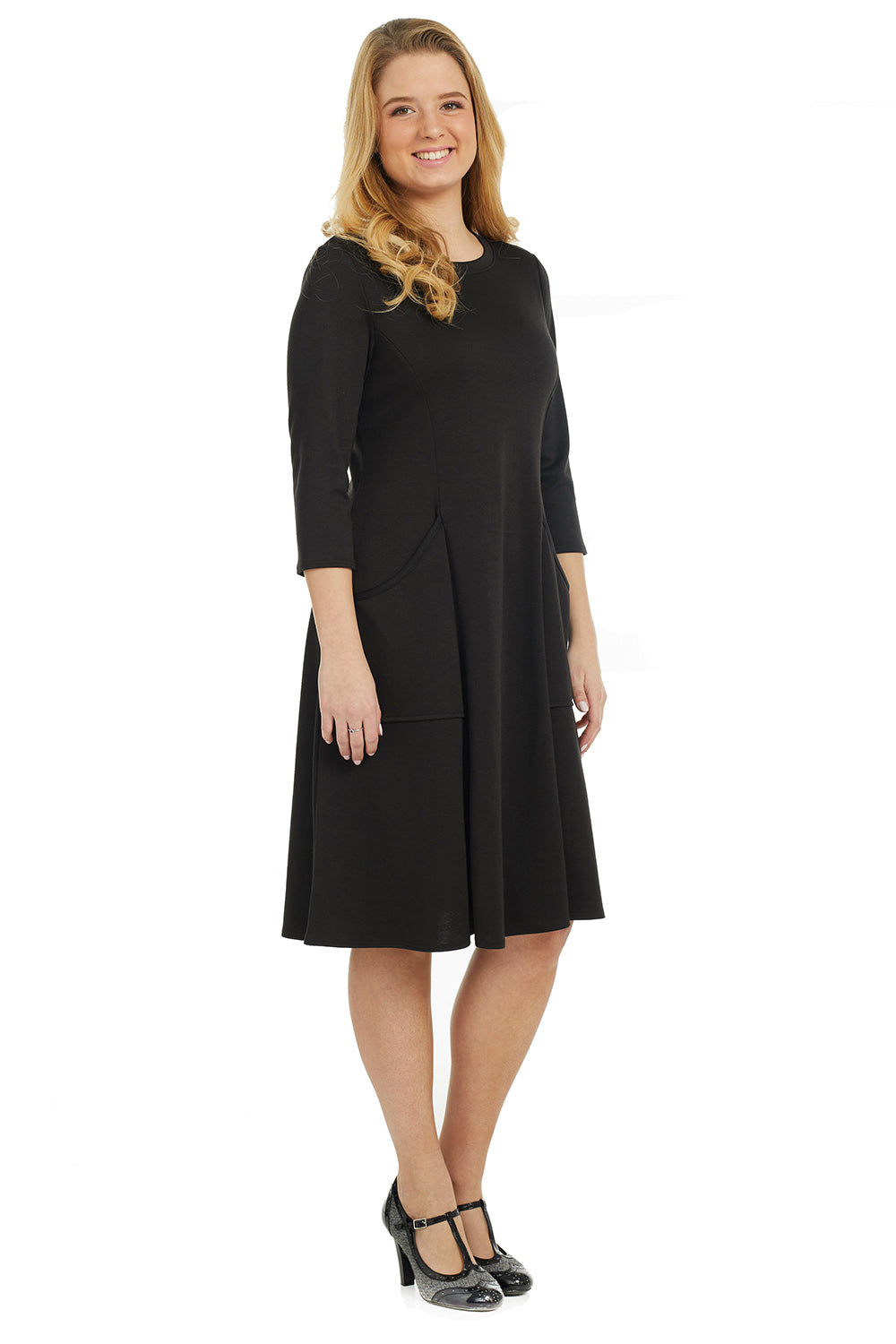 Esteez MEGAN Dress - Womens Classic Fit and Flare Dress with pockets - BLACK