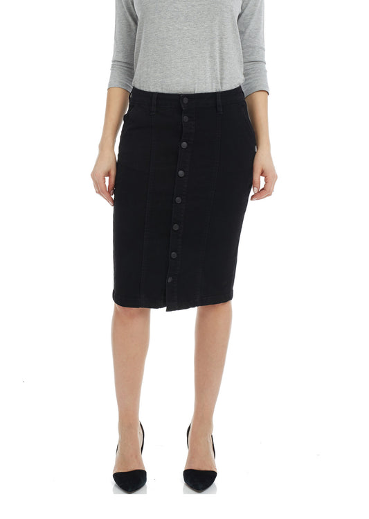 Esteez MONTREAL Denim Skirt - Below the Knee Jean Skirt - BLACK