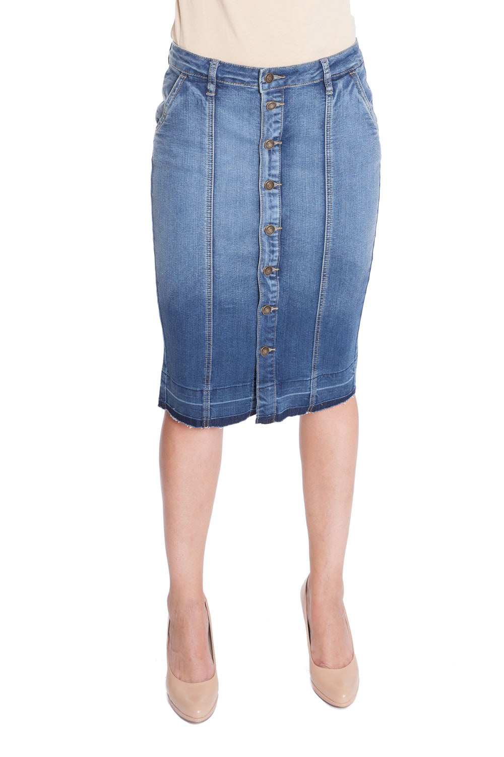 Esteez MONTREAL Denim Skirt - Below the Knee Jean Skirt BLUE