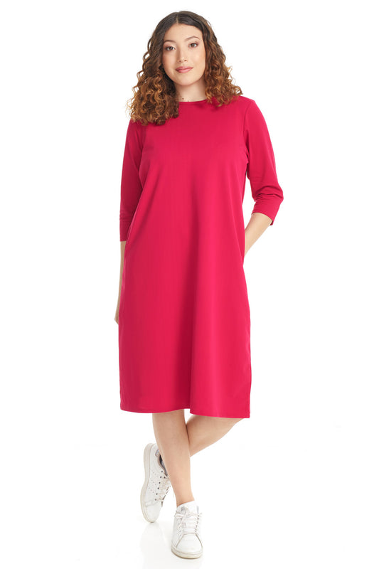 Esteez NADIA Dress - Women's Sports Shift Dress - Mesh Jersey - 3/4 Sleeves - RED