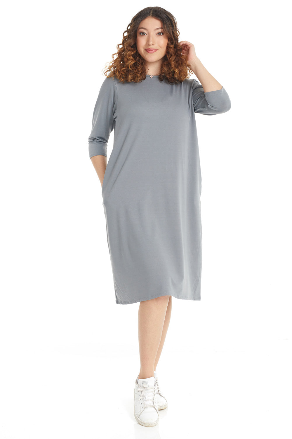 Esteez NADIA Dress - Women's Sports Shift Dress - Mesh Jersey - 3/4 Sleeves - GREY