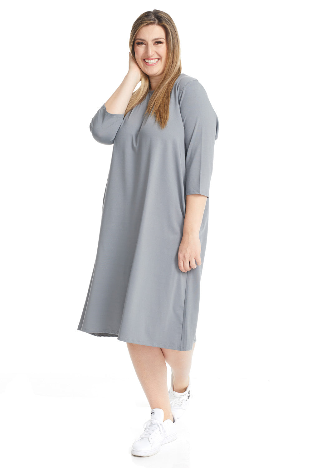 Esteez NADIA Dress - Women's Sports Shift Dress - Mesh Jersey - 3/4 Sleeves - GREY