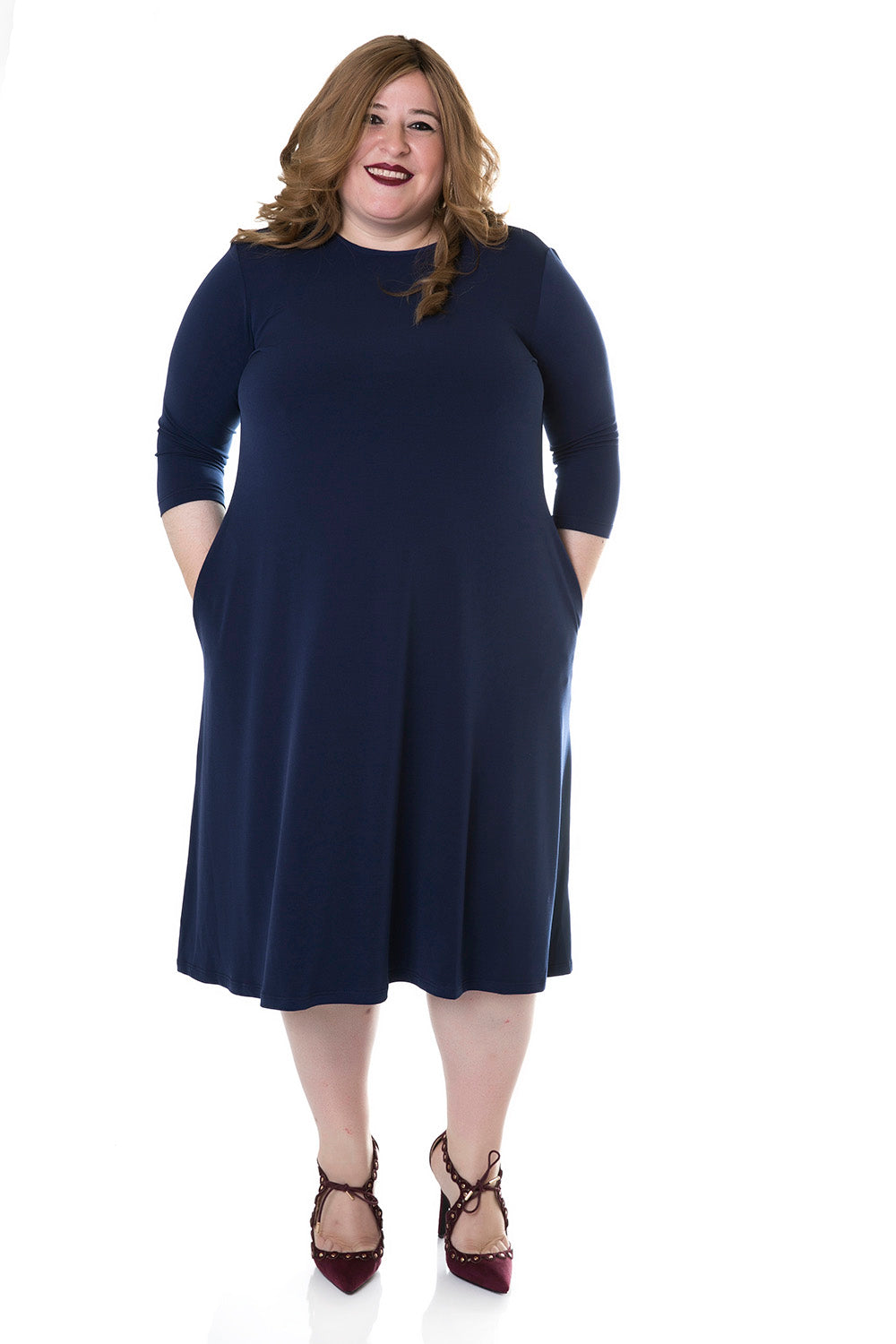 Esteez TAMMEE Dress - Womens Classic Fit and Flare Dress with pockets - NAVY