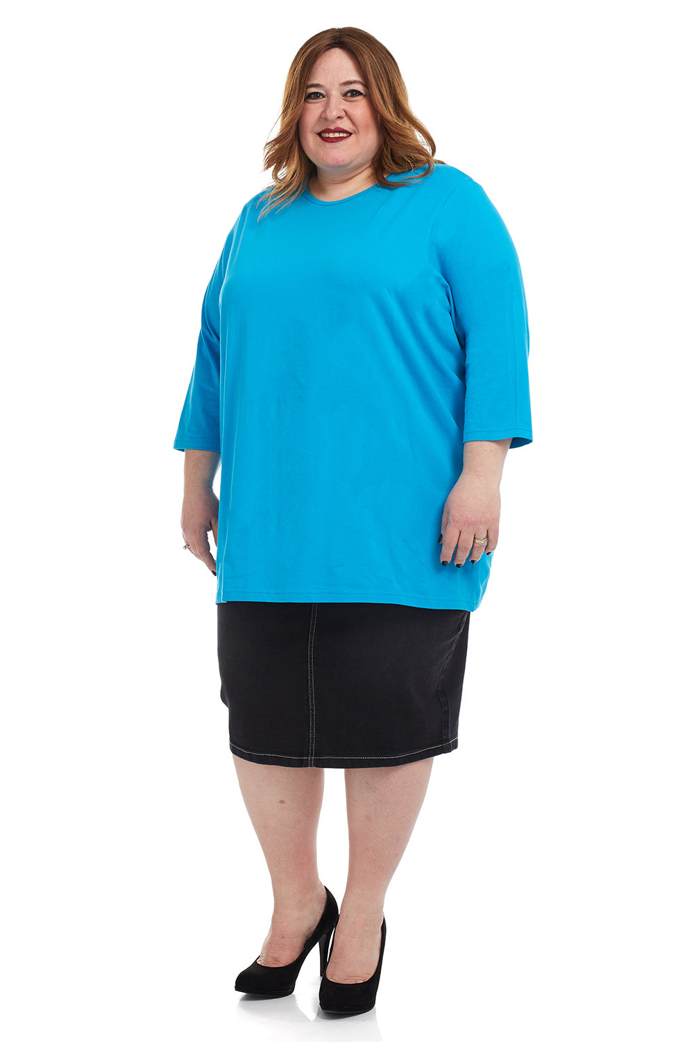 Esteez ¾ Sleeve Cotton Spandex Loose Fit Shirt for WOMEN - OCEAN BLUE