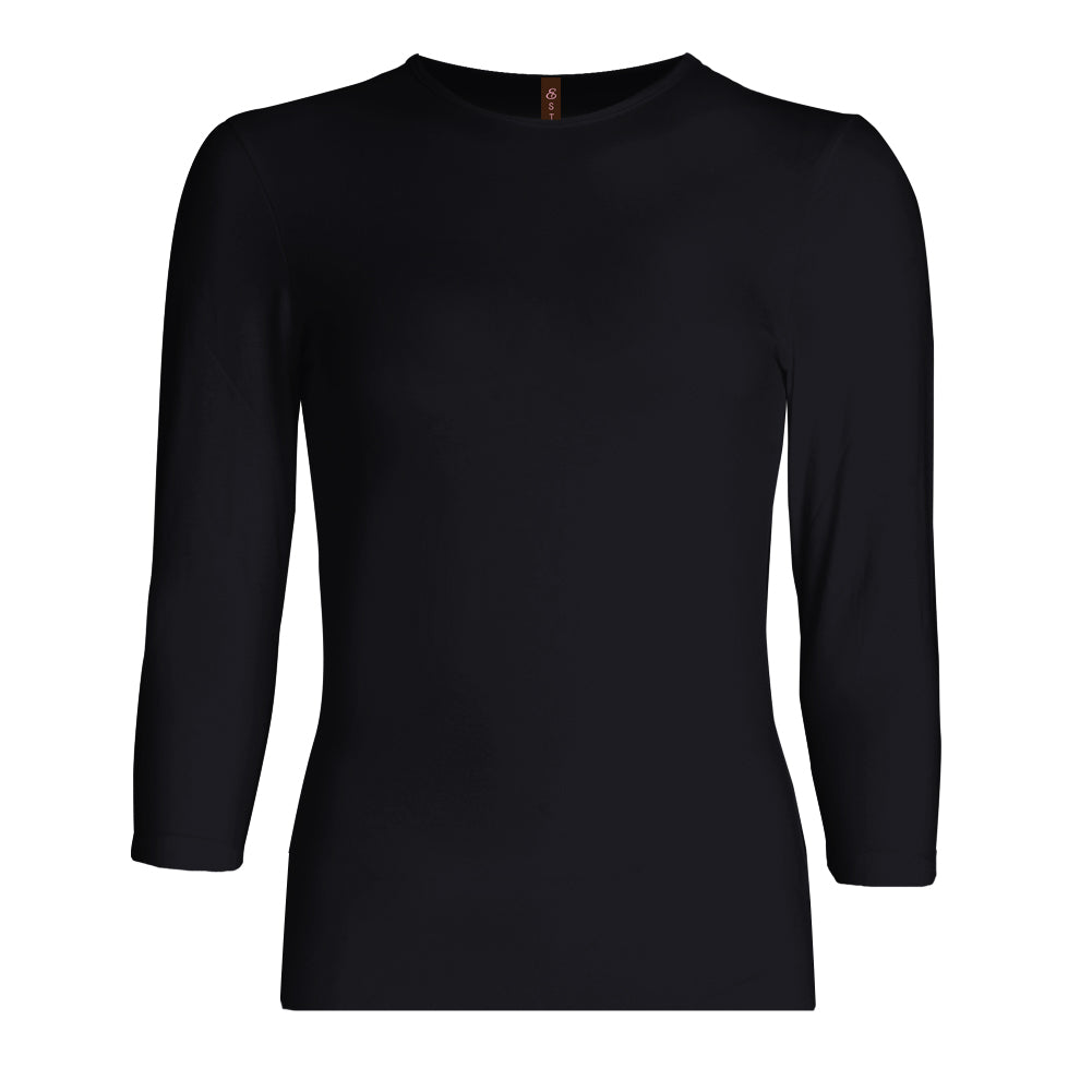 black 3/4 sleeve snug fit cotton layering shirt for girls