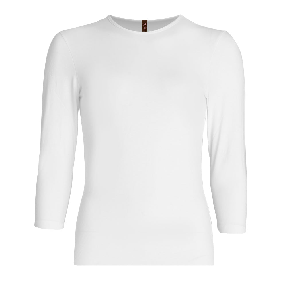 white crew neck 3/4 sleeve cotton crew neck t-shirt for girls