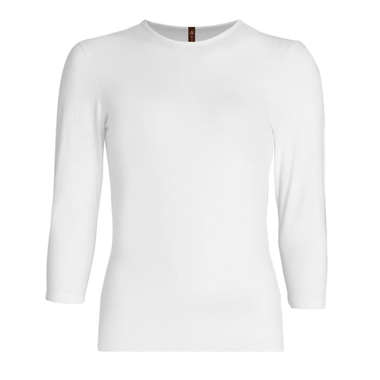 white 3/4 sleeve cotton crew neck layering shirt for girls