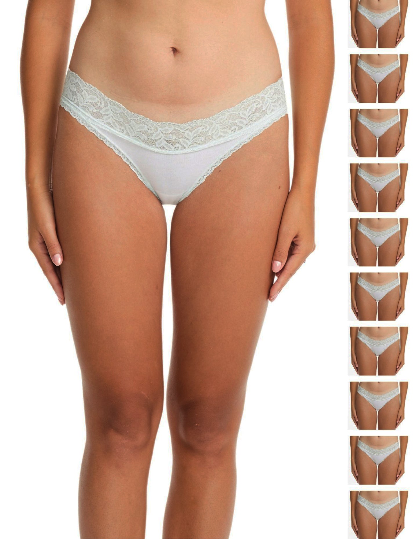 Esteez Cotton Bikini Panties with Lace Waistband for Women - WHITE - 10-pack